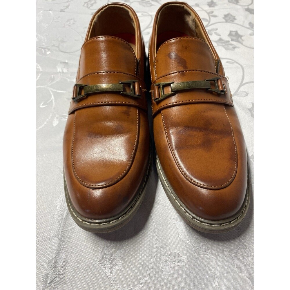 Bruno Marc Boys Brown Monk Strap Dress Loafers Faux Leather Size 4